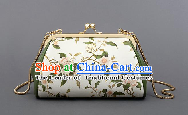Traditional Handmade Asian Chinese Element Printing Camellia Flower Messenger Bags Shoulder Bag National Evening Dress Handbag for Women
