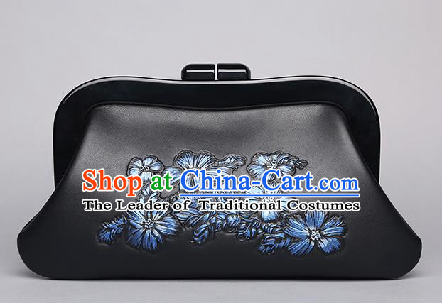 Traditional Handmade Asian Chinese Element Clutch Bags Embroidery Evening Dress Bag National Chinoiserie Black Handbag for Women