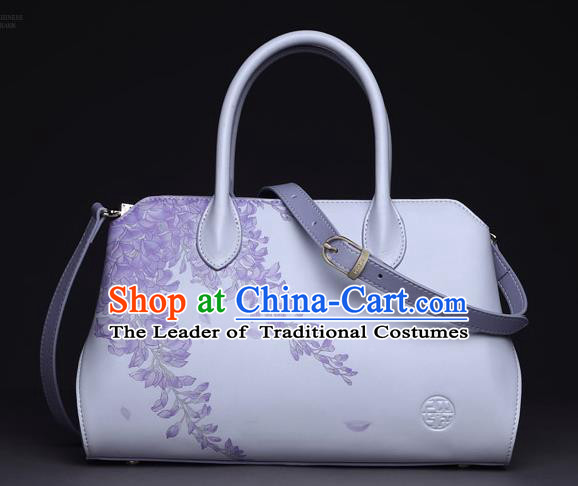 Traditional Handmade Asian Chinese Element Clutch Bags Shoulder Bag National Printing Wisteria Handbag for Women