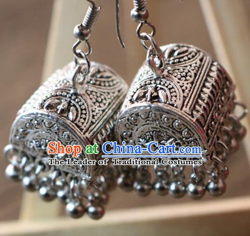 Traditional Handmade Chinese National Miao Nationality Silver Bells Earrings for Women
