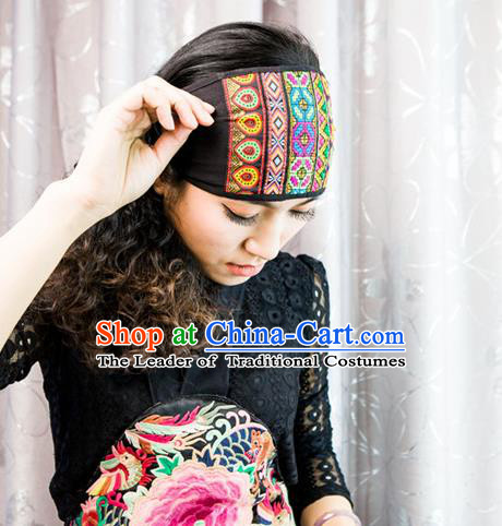 Traditional Handmade Chinese National Embroidery Headwear Miao Nationality Headband for Women