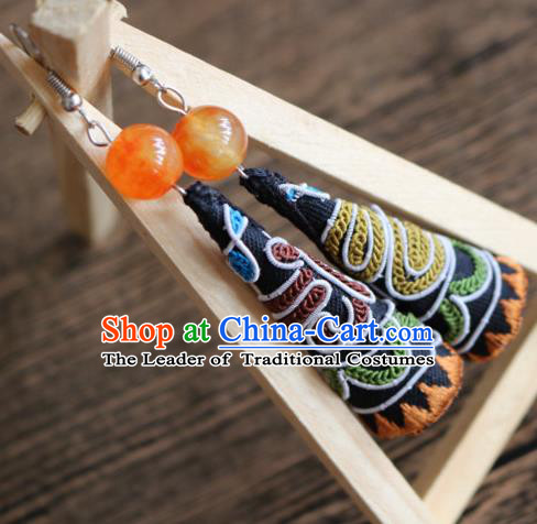 Traditional Handmade Chinese National Miao Nationality Embroidery Earrings for Women