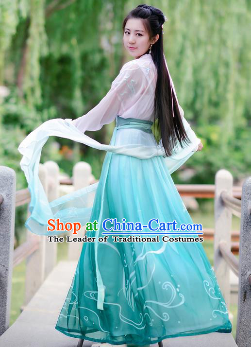 Traditional Ancient Chinese Costume Tang Dynasty Embroidery Daffodil Blouse and Dress, Elegant Hanfu Clothing Chinese Fairy Costume for Women
