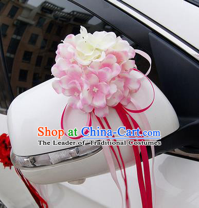 Top Grade Wedding Accessories White ang Pink Pincushion Decoration, China Style Wedding Car Ornament Flowers Bride Long Ribbon Garlands