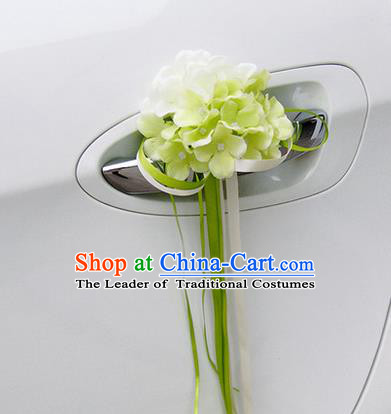 Top Grade Wedding Accessories White ang Green Pincushion Decoration, China Style Wedding Car Ornament Flowers Bride Long Ribbon Garlands