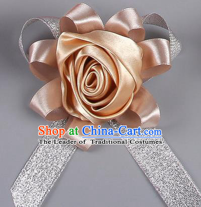 Top Grade Wedding Accessories Decoration Corsage, China Style Wedding Car Ornament Golden Rose Flowers Bride Bridegroom Ribbon Brooch