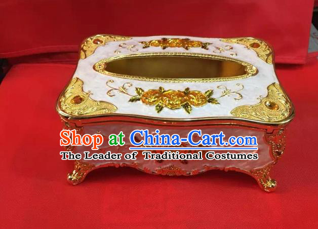 Traditional Handmade Chinese Mongol Nationality Crafts Golden Tissue Box, China Mongolian Minority Nationality Cloisonne Paper Holder