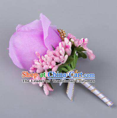 Top Grade Wedding Accessories Decoration Flower Corsage, China Style Wedding Ornament Champagne Bridegroom Champagne Lilac Brooch