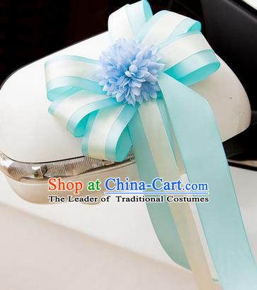 Top Grade Wedding Accessories Decoration, China Style Wedding Car Ornament Blue Flowers Bride Silk Ribbon Garlands