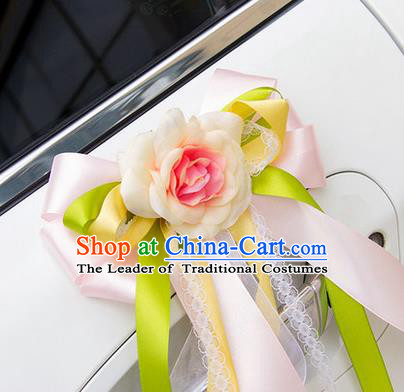 Top Grade Wedding Accessories Decoration, China Style Wedding Car Ornament Bowknot Flowers Bride Pink Silk Ribbon Garlands