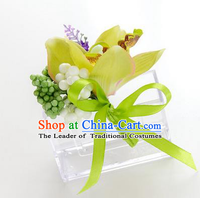 Top Grade Classical Wedding Green Silk Whelan Flowers,Groom Emulational Corsage Groomsman Brooch Flowers for Men