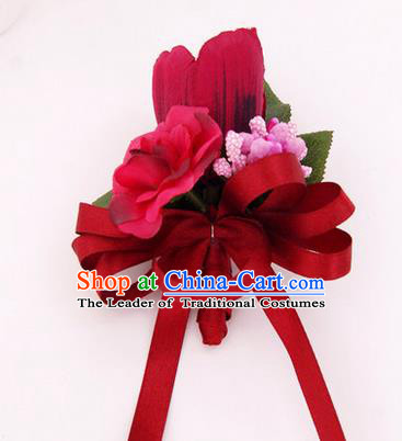 Top Grade Classical Wedding Red Silk Flowers,Groom Emulational Corsage Groomsman Brooch Flowers for Men