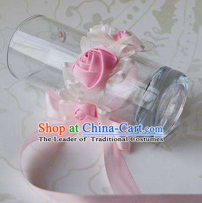 Top Grade Classical Wedding Ribbon Pink Silk Flowers, Bride Emulational Wrist Flowers Bridesmaid Bracelet Flowers for Women