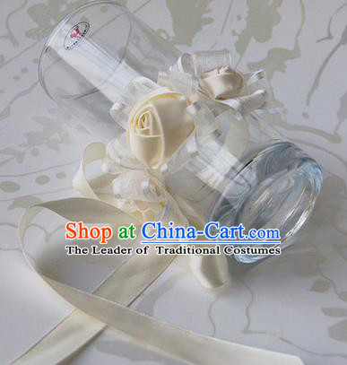 Top Grade Classical Wedding Ribbon Beige Silk Flowers, Bride Emulational Wrist Flowers Bridesmaid Bracelet Flowers for Women