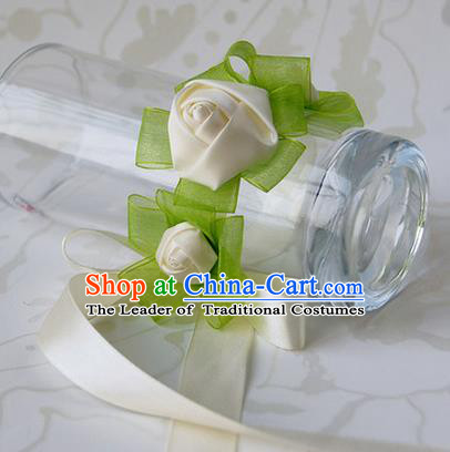 Top Grade Classical Wedding Ribbon White Silk Flowers, Bride Emulational Wrist Flowers Bridesmaid Bracelet Flowers for Women