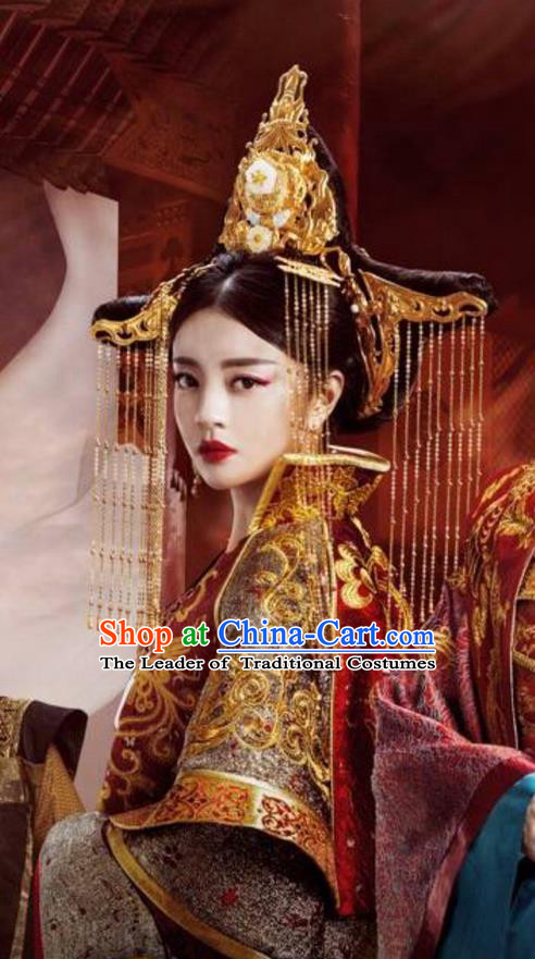 Traditional Ancient Chinese Han Dynasty Imperial Empress Handmade Headpiece Phoenix Coronet Hairpins Tassel Step Shake Headwear Complete Set
