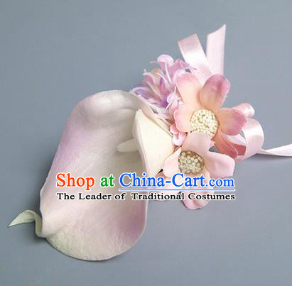 Top Grade Classical Wedding Pink Silk Common Callalily Flowers,Groom Emulational Corsage Groomsman Brooch Flowers for Men