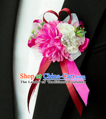 Top Grade Classical Wedding Silk Flowers,Groom Emulational Corsage Groomsman Rosy Brooch Flowers for Men