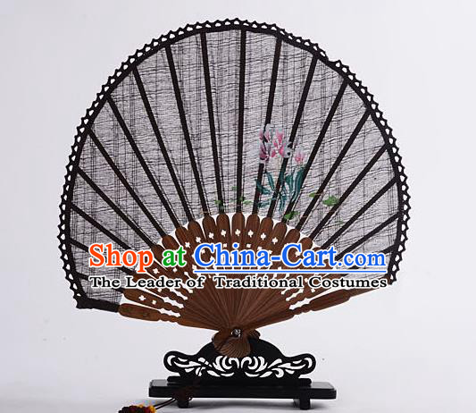 Traditional Chinese Handmade Crafts Hand Painting Flower Folding Fan, China Classical Linen Sensu Sunflower-type Coffee Fan Hanfu Fans for Women