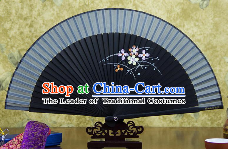 Traditional Chinese Handmade Crafts Hand Painting Flowers Folding Fan, China Classical Grey Sensu Silk Fan Hanfu Fans for Women