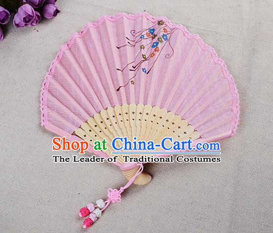 Traditional Chinese Handmade Crafts Hand Painting Flower Folding Fan, China Classical Linen Sensu Sunflower-type Pink Fan Hanfu Fans for Women