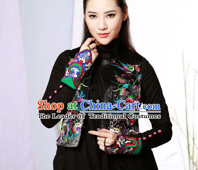 Traditional Ancient Chinese National Costume, Elegant Hanfu Shirt, China Tang Suit Embroidery Undergarment Blouse Black Vest Clothing for Women