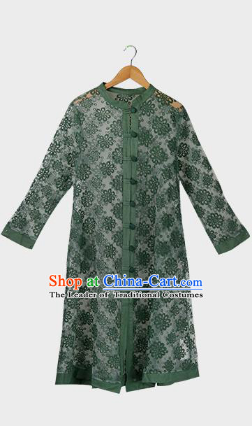 Traditional Ancient Chinese National Costume, Elegant Hanfu Embroidered Organza Coat, China Tang Suit Green Dust Coat for Women