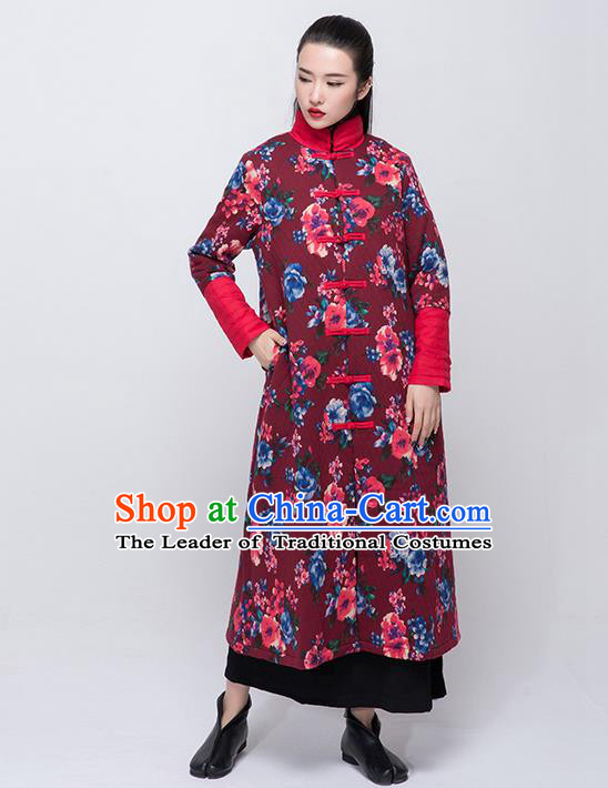 Traditional Chinese Costume Elegant Hanfu Embroidered Flowers Coat, China Tang Suit Plated Buttons Dust Coat Clothing for Women