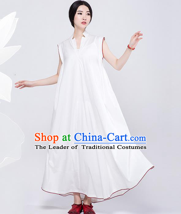 Traditional Chinese Costume Elegant Hanfu Dress, China Tang Suit White Qipao Dress Clothing for Women