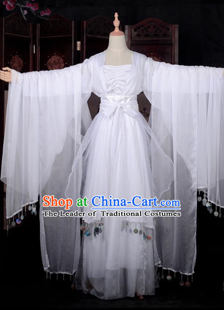 Chinese Ancient Cosplay Young Lady Princess Dance White Dress, Chinese Traditional Hanfu Clothing Chinese Fairy Flying Apsaras Costume for Women
