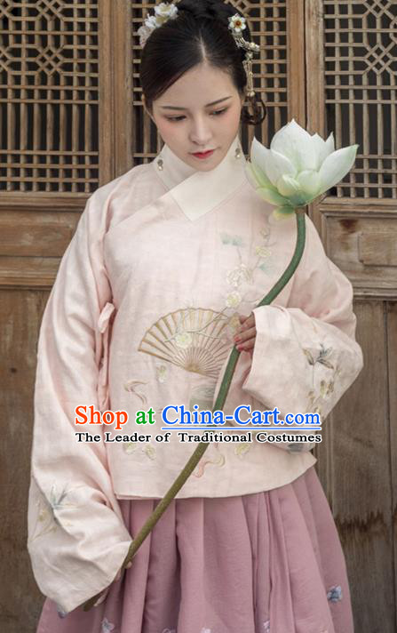 Traditional Ancient Chinese Ming Dynasty Imperial Dowager Costume Embroidery Pink Blouse, Chinese Palace Lady Upper Outer Garment for Women