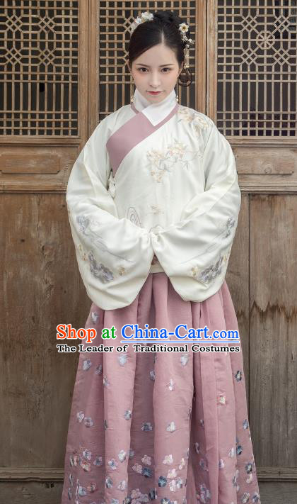 Traditional Ancient Chinese Ming Dynasty Imperial Princess Costume Embroidery Slant Opening Blouse, Elegant Hanfu Clothing Chinese Palace Lady Sleeve Placket Shirts for Women