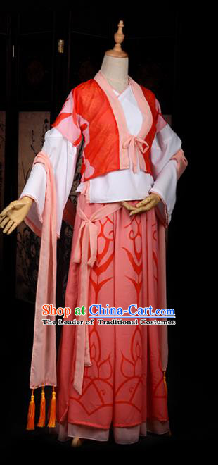 Chinese Ancient Cosplay Tang Dynasty Princess Embroidery Red Young Lady Dress, Chinese Traditional Hanfu Clothing Chinese Fairy Costume for Women