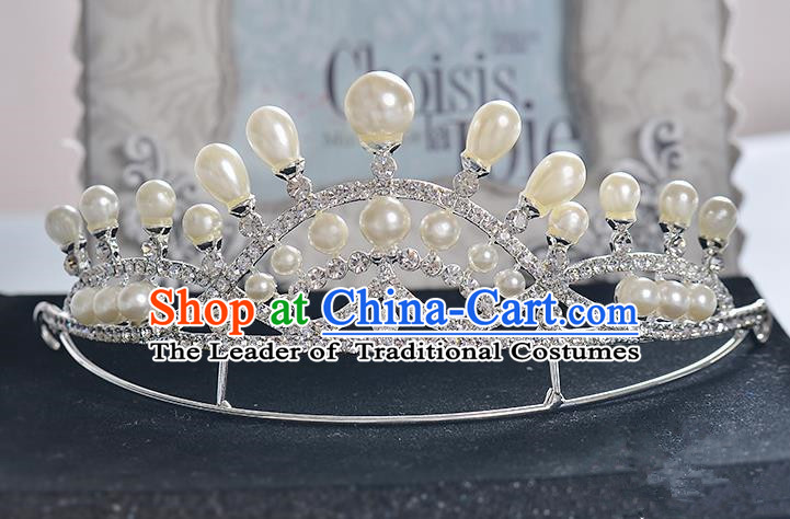 Top Grade Handmade Chinese Classical Hair Accessories Baroque Style Crystal Pearl Princess Royal Crown, Hair Sticks Hair Jewellery Hair Clasp for Women