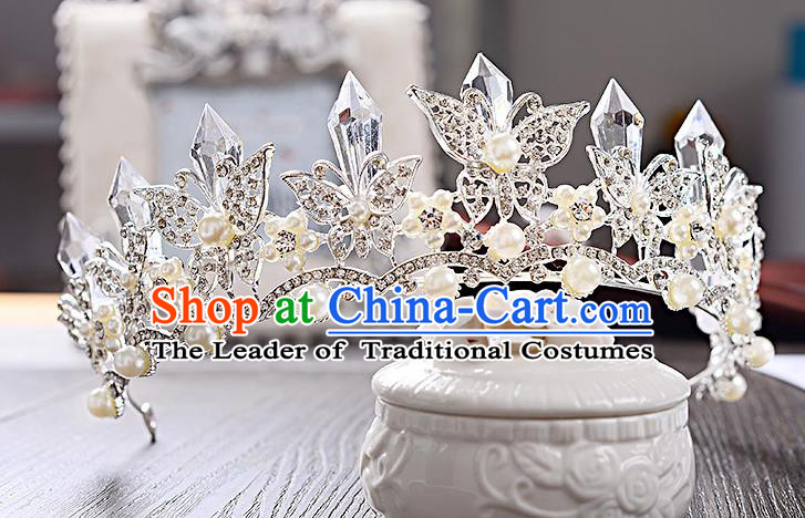 Top Grade Handmade Chinese Classical Hair Accessories Baroque Style Crystal Butterfly Royal Crown, Hair Sticks Hair Jewellery Hair Clasp for Women
