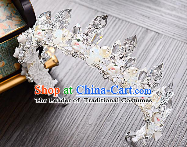 Top Grade Handmade Chinese Classical Hair Accessories Baroque Style Crystal Pearls Royal Crown, Hair Sticks Hair Jewellery Hair Clasp for Women
