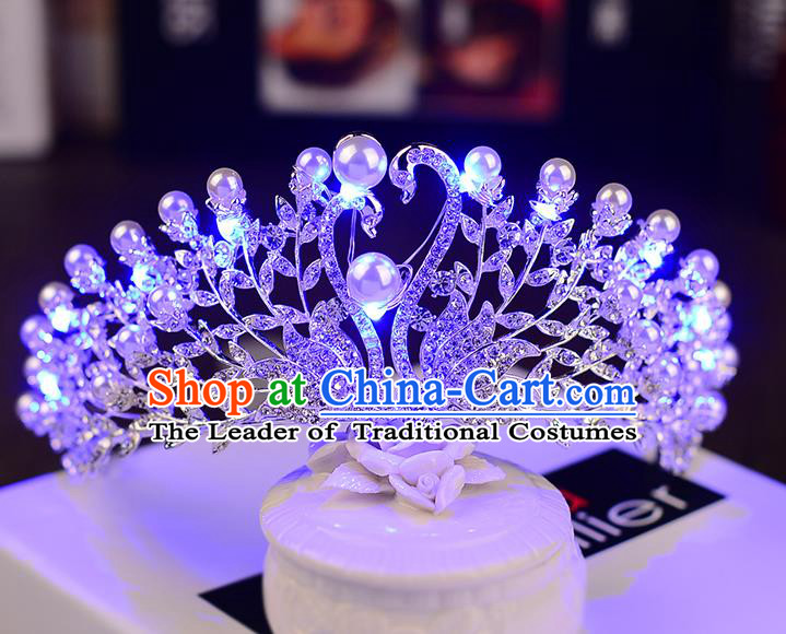 Top Grade Handmade Chinese Classical Hair Accessories Baroque Style Shine Crystal Queen Swan Royal Crown, Hair Sticks Hair Jewellery Hair Clasp for Women