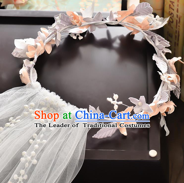 Top Grade Handmade Chinese Classical Hair Accessories Baroque Style Wedding Flowers Garland and Veil, Bride Hair Sticks Hair Clasp for Women