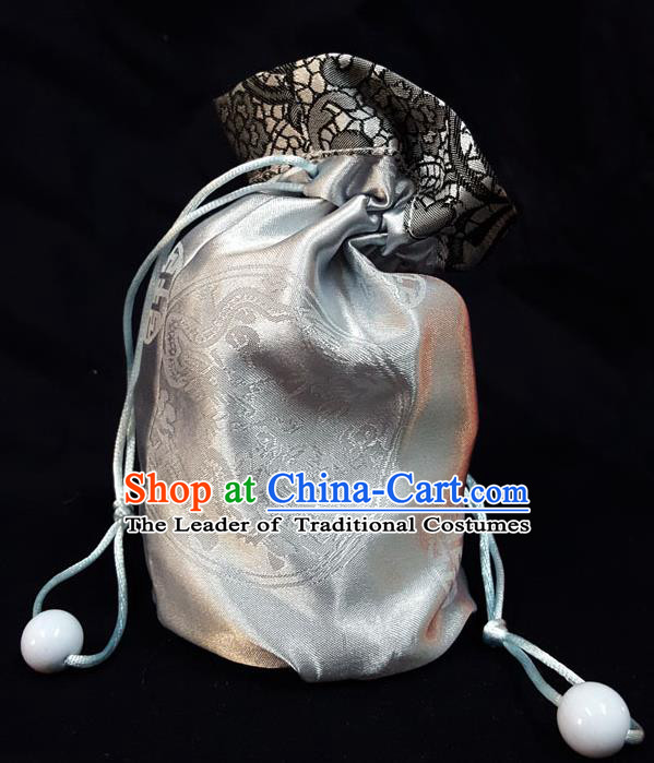 Traditional Handmade Chinese Ancient Young Lady Pouch White Satin Handbags, China Hanfu Embroidery Sachet for Women