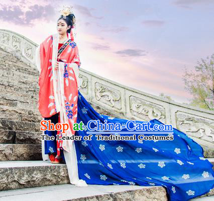 Traditional Chinese Tang Dynasty Imperial Princess Hanfu Wedding Costume, China Ancient Dress Palace Queen Peri Bride Clothing for Women