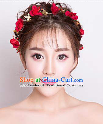Top Grade Handmade Chinese Classical Hair Accessories Baroque Style Wedding Red Flowers Headband Bride Hair Clasp for Women