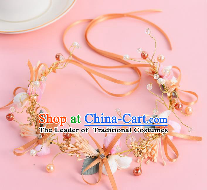 Top Grade Handmade Chinese Classical Hair Accessories Xiuhe Suit Wedding Toast Pink Flowers Hair Clasp Headband Bride Headwear for Women