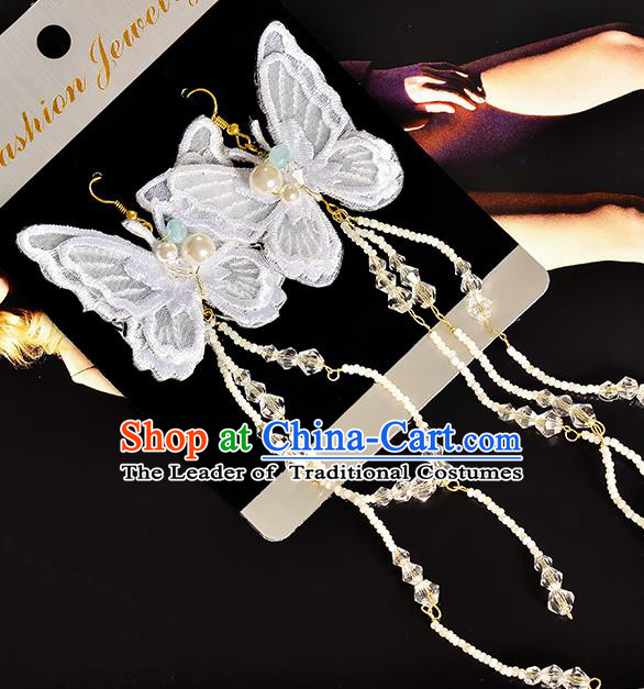 Top Grade Handmade Chinese Classical Jewelry Accessories Princess Wedding Earrings Bride Lace Butterfly Eardrop for Women