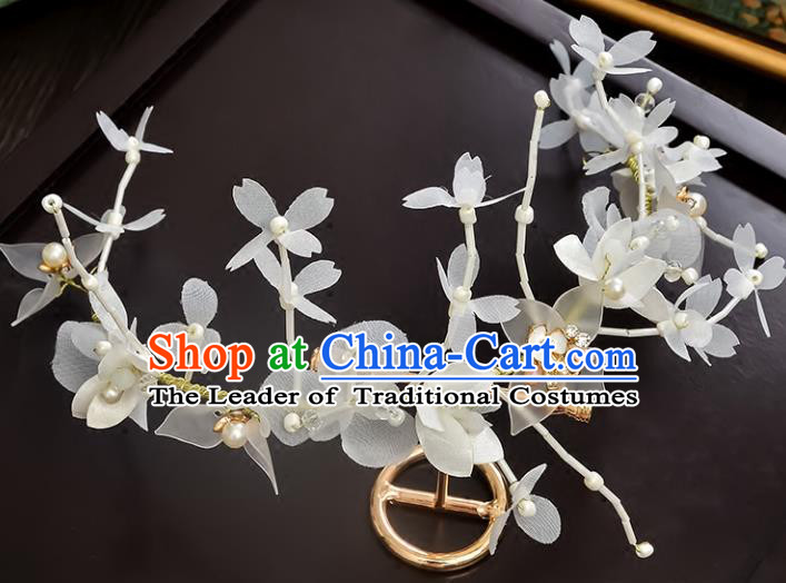 Top Grade Handmade Chinese Classical Hair Accessories Princess Wedding White Butterfly Hair Clasp Headband Bride Headwear for Women