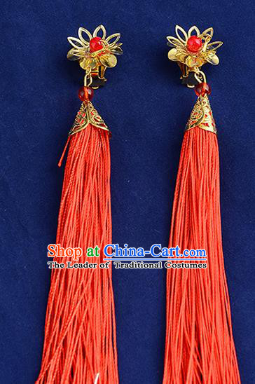 Top Grade Handmade Chinese Classical Jewelry Accessories Xiuhe Suit Wedding Earrings Bride Red Tassel Eardrop for Women