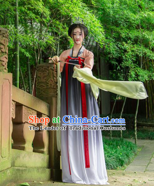 Traditional Chinese Tang Dynasty Imperial Consort Hanfu Printing Costume, China Ancient Slip Dress Palace Princess Peri Clothing for Women