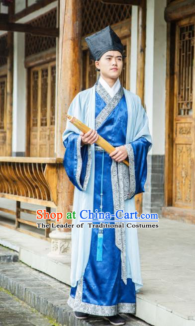 Traditional Chinese Han Dynasty Nobility Childe Hanfu Half-arm Shawl Long Robe Costume, China Ancient Scholar Clothing for Men
