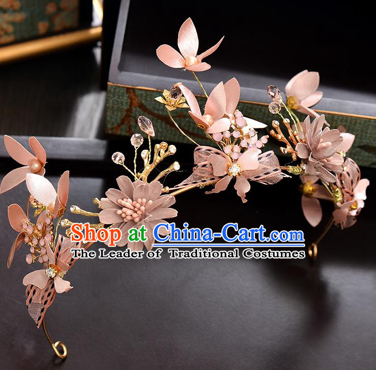Top Grade Handmade Chinese Classical Hair Accessories Baroque Style Wedding Pink Flower Crystal Garland Hair Clasp Headband Bride Headwear for Women
