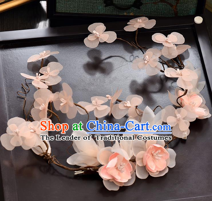 Top Grade Handmade Chinese Classical Hair Accessories Baroque Style Wedding Pink Flower Garland Hair Clasp Headband Bride Headwear for Women
