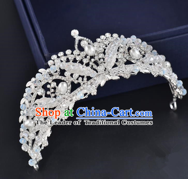 Top Grade Handmade Hair Accessories Baroque Style Wedding Crystal White Pearls Royal Crown, Bride Princess Hair Kether Jewellery Hair Clasp for Women